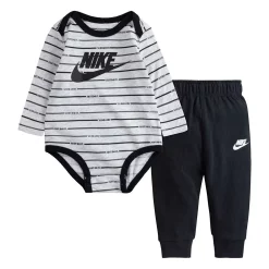 Baby Boy Nike Logo Striped Bodysuit & Pants Set