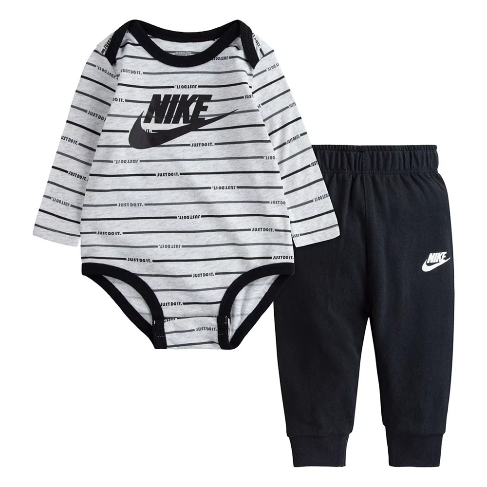 Baby Boy Nike Logo Striped Bodysuit & Pants Set 3 Baby Boy Nike Logo Striped Bodysuit & Pants Set