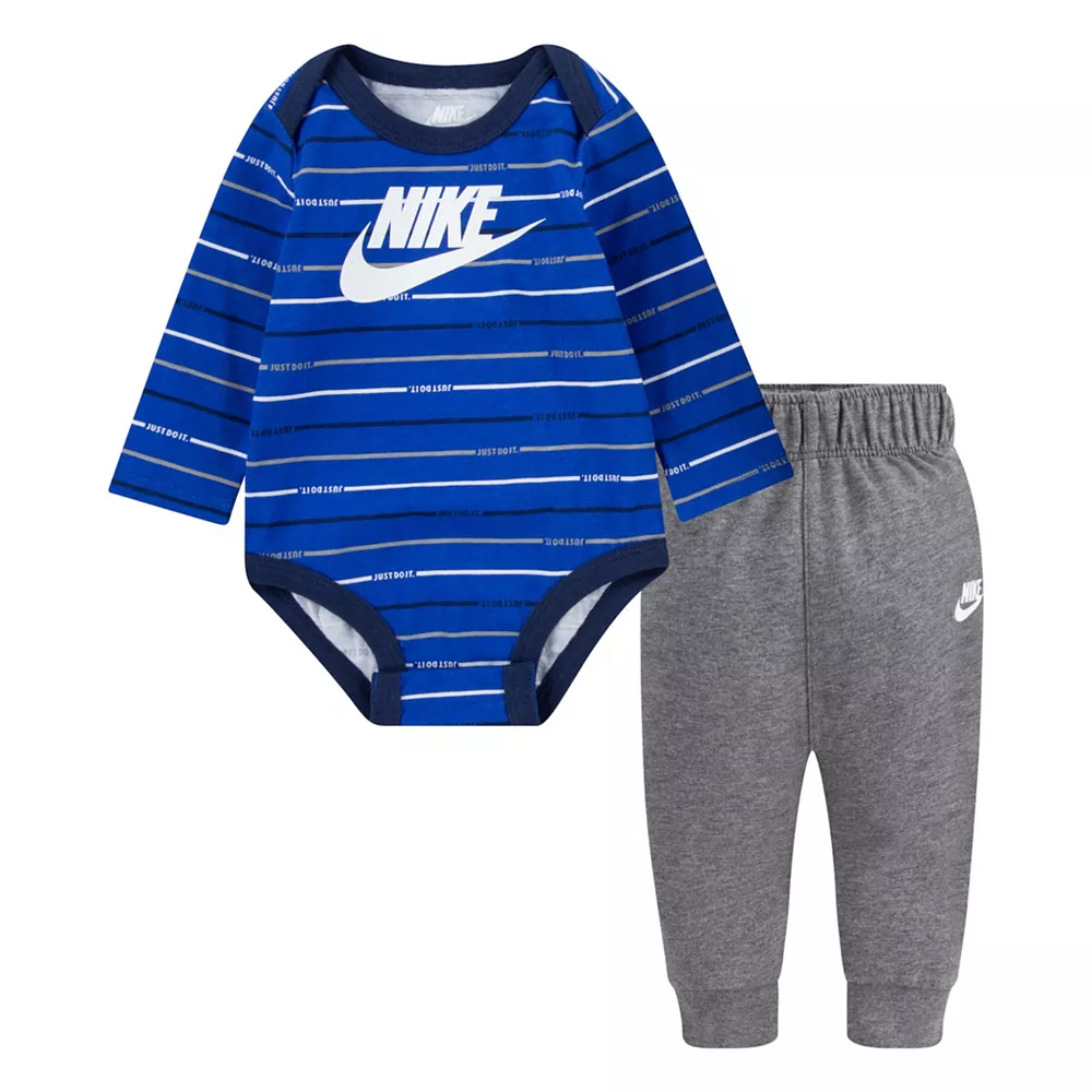 Baby Boy Nike Logo Striped Bodysuit & Pants Set 4 Baby Boy Nike Logo Striped Bodysuit & Pants Set - Image 2