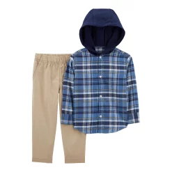 Baby Boy Carter's Plaid Hooded Button-Front Shirt & Pants Set