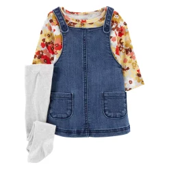 Baby Girls Carter's 3-Piece Floral Tee & Denim Jumper