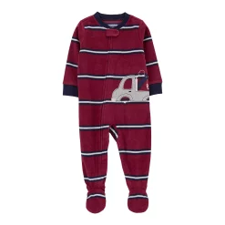 Toddler Boy Carter's Tow Truck Striped Fleece Footed Pajamas