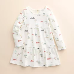 Baby & Toddler Girl Little Co. by Lauren Conrad Organic Long-Sleeve Tiered Dress -Cheap Baby Gear Shop 5611835 Ivory Camper Print