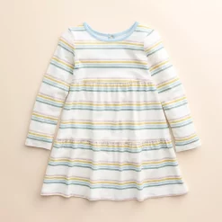 Baby & Toddler Girl Little Co. by Lauren Conrad Organic Long-Sleeve Tiered Dress -Cheap Baby Gear Shop 5611835 Ivory Rainbow Stripe