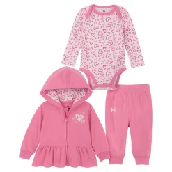 Baby Girl Under Armour 3-Piece Heart Thread Hoodie, Bodysuit & Joggers Set