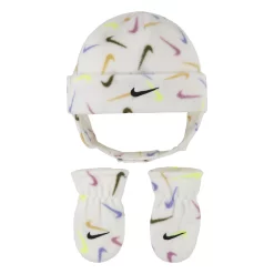 Baby Nike Allover Swoosh Print Fleece Trapper Hat & Mittens Set